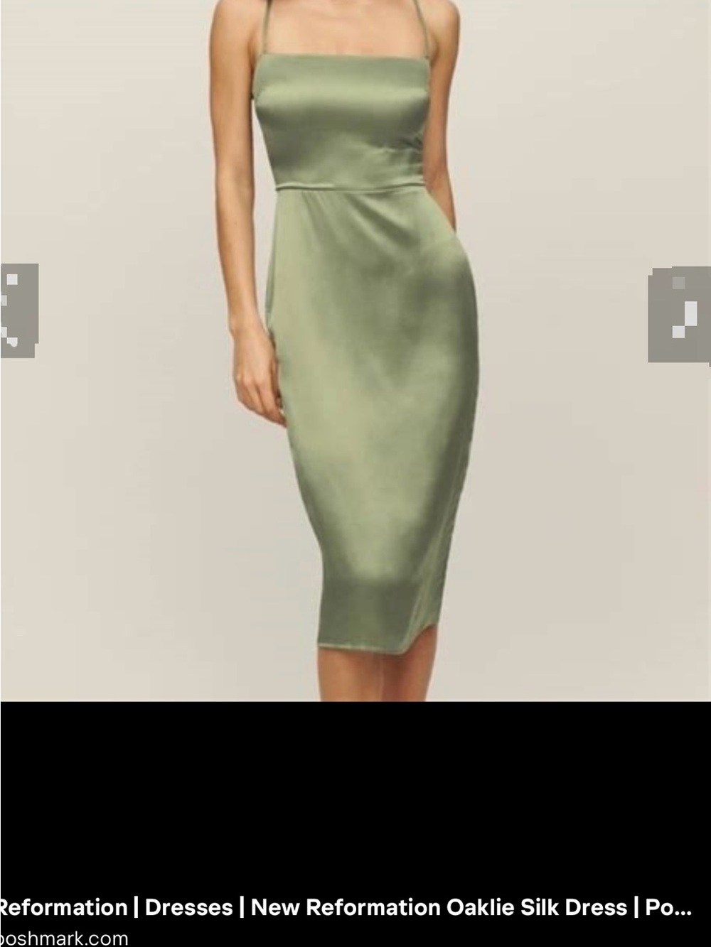 Reformation sage green silk midi slip dress
